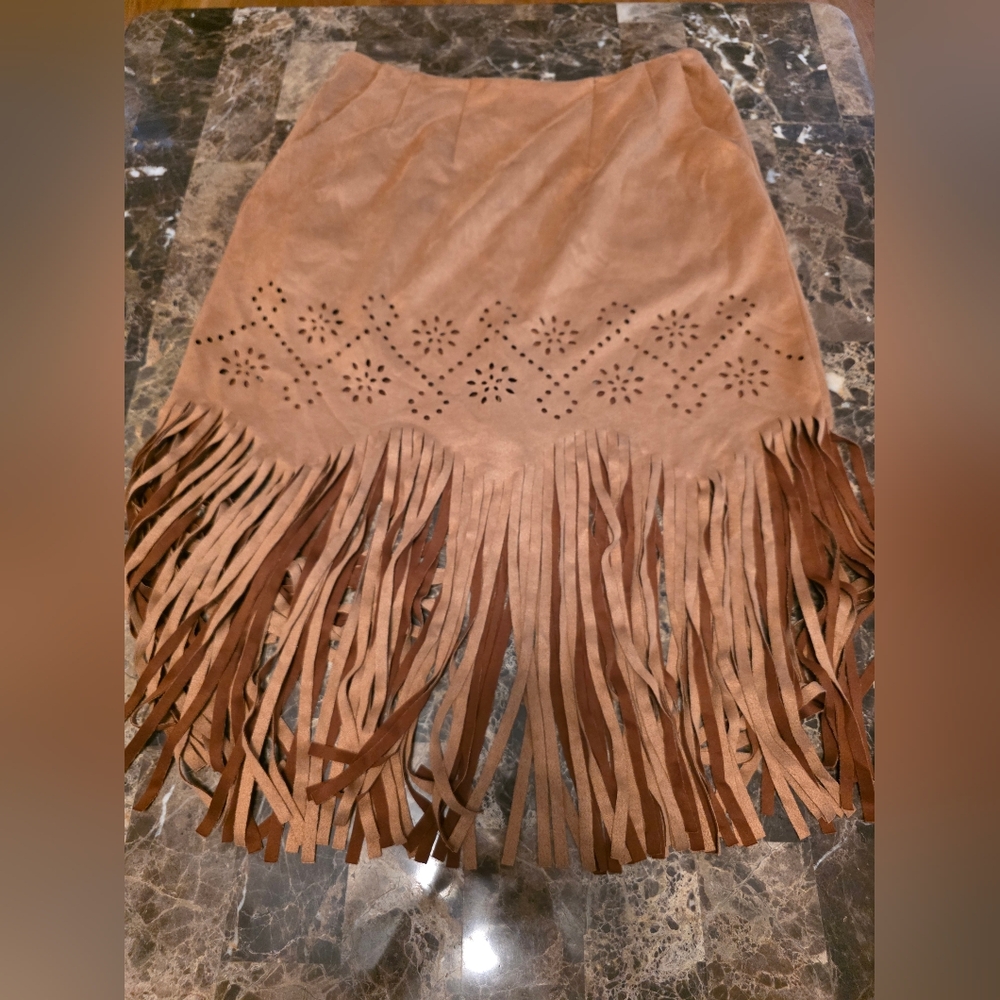 Brown Fringe Skirt with Cutout Design Large.